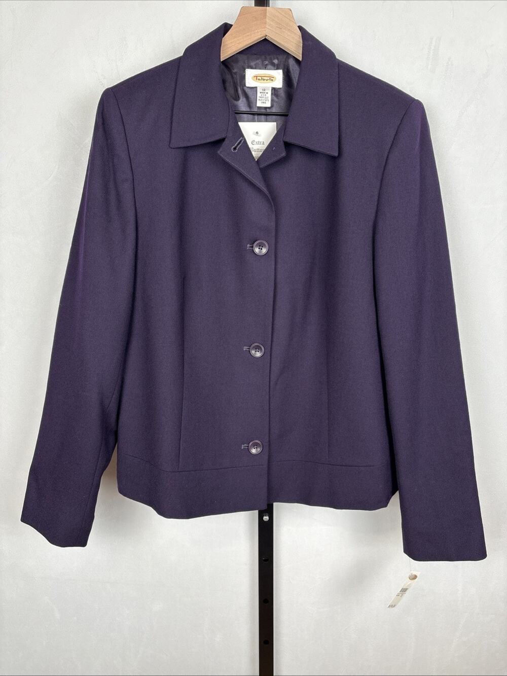 VTG Talbots Wool Blazer Jacket Womens 12 Purple Classic Timeless Career Workwear